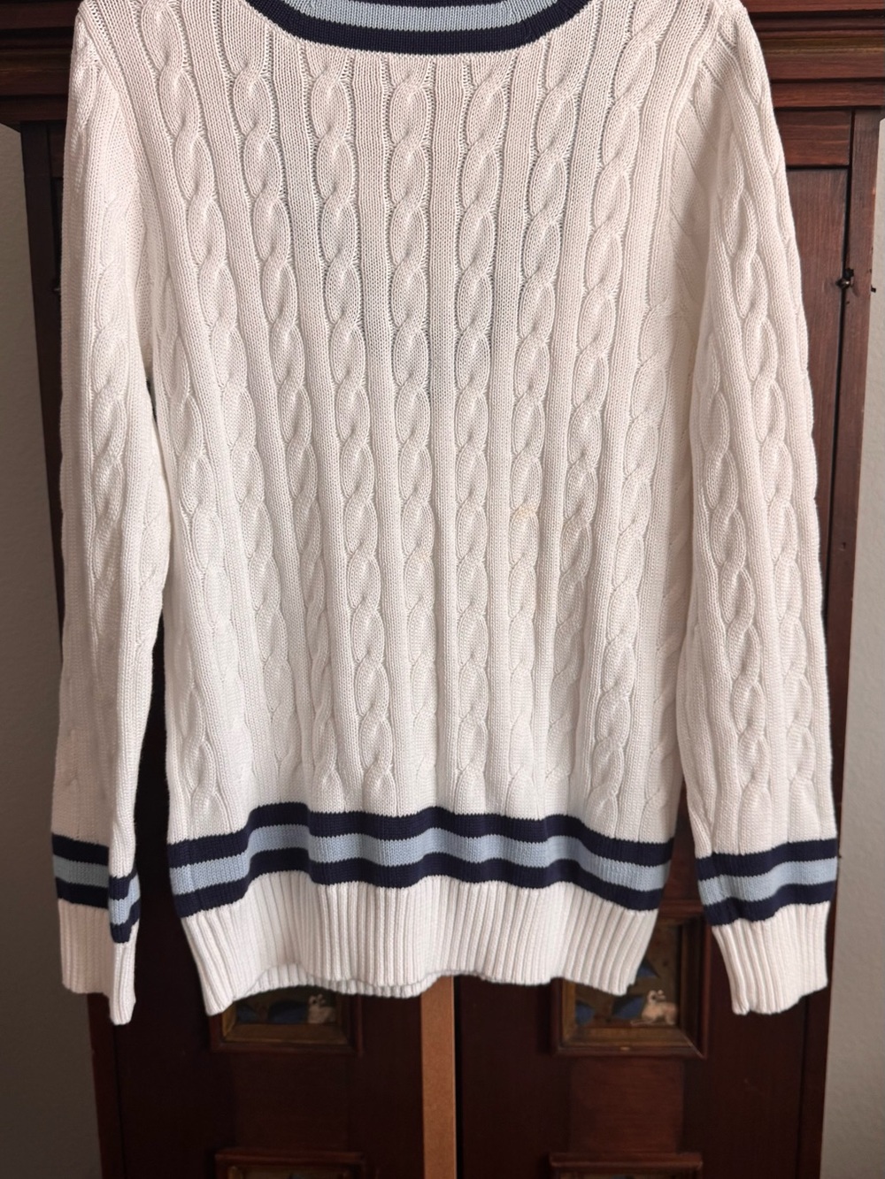 Lilly Pulitzer Brockton Cable Knit V-Neck Varsity Sweater White NWOT Size S - Picture 6 of 8